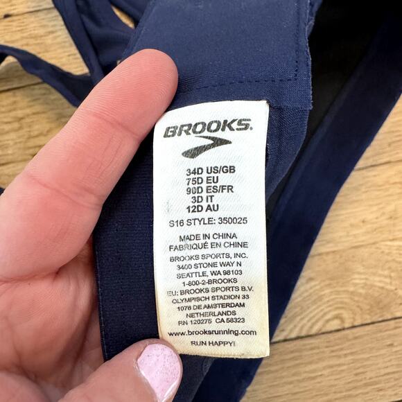 Brooks Moving Comfort Juno Navy Sports Bra 34D High Impact Adjustable Straps - Picture 3 of 4